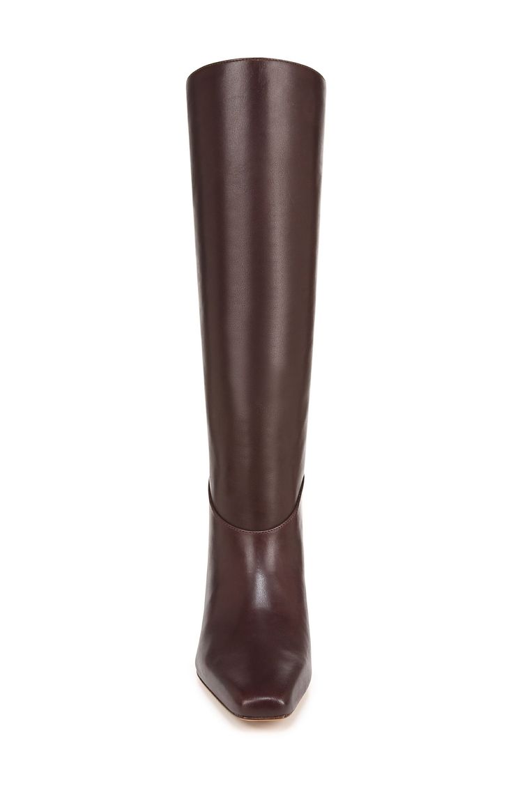 A slender square toe and block heel balance a rich leather boot shaped in a knee-high silhouette for timeless appeal. 2" heel (size 8R) 15" shaft; 14 1/2" regular calf circumference 15" shaft; 16 1/2" wide calf circumference Pull-on style Leather upper, lining and sole Imported Elegant Tall Heeled Boots With Stacked Heel, Elegant Tall Brown Boots, Classic High Shaft Heeled Boots For Office, Elegant Wide Calf Knee-high Boots With Stacked Heel, Classic High Shaft Leather Heeled Boots, Classic Medium Width Knee-high Boots For Business, Elegant Tall Leather Knee-high Boots, Tall Leather Heeled Boots For Formal Occasions, Elegant Brown Knee-high Boots For Formal Occasions