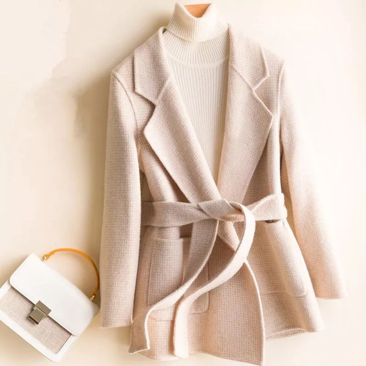 Beautiful Plaid Coat 100% Wool Chic Beige Sweater Coat For Fall, Beige Belted Outerwear With Lapel Collar, Long Sleeve Beige Wool Coat For Fall, Belted Beige Outerwear For Office, Classic Beige Belted Outerwear, Chic Beige Long Sweater Coat, Beige Winter Cardigan For Work, Fitted Beige Wool Coat For Fall, Beige Single Breasted Long Sweater Coat