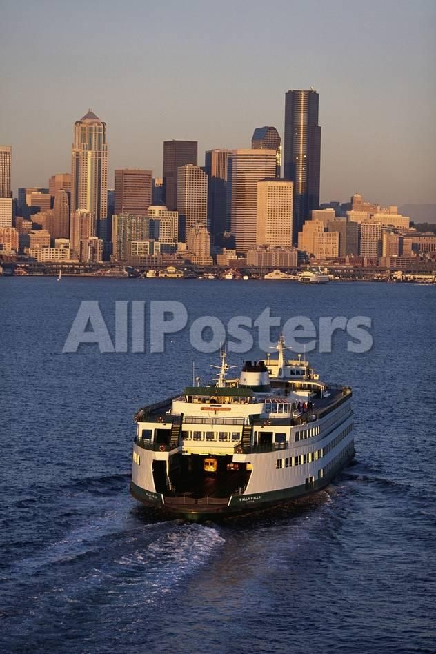 a large white boat in the middle of water with city buildings in the back ground