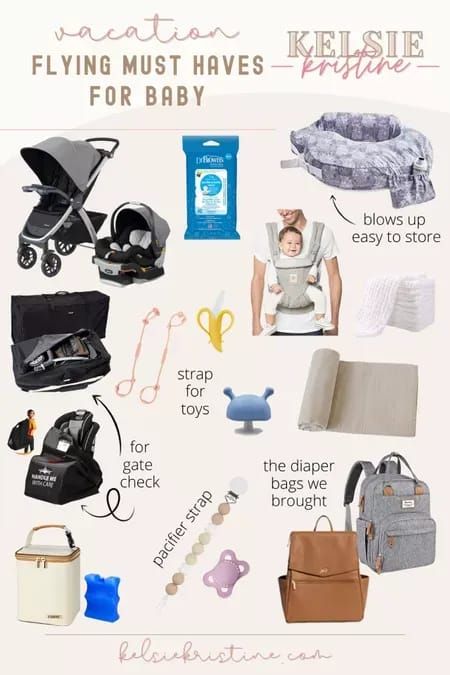 a baby's travel bag is shown with the words flying must haves for baby