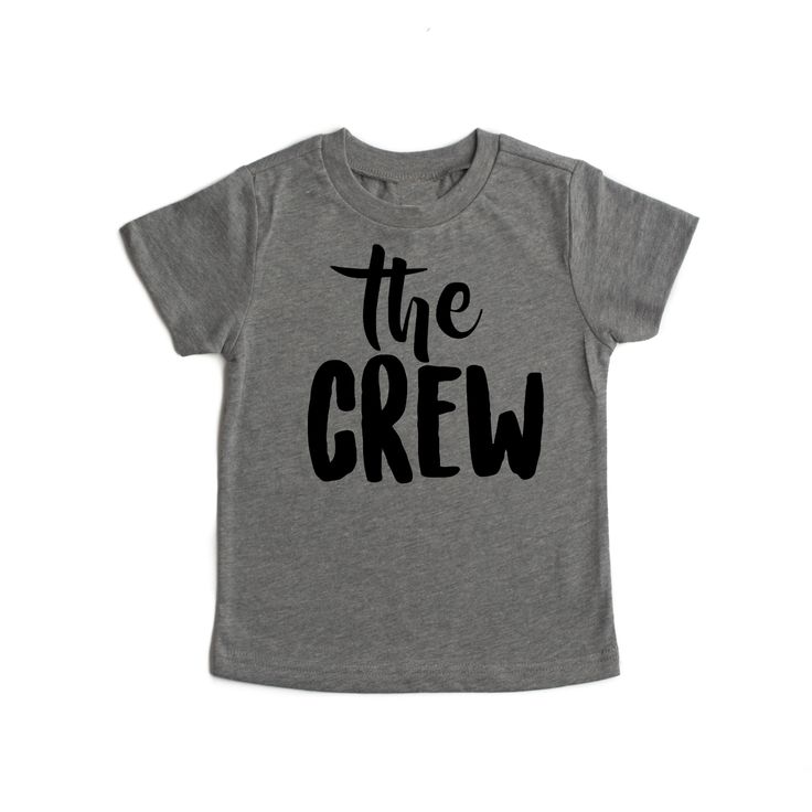 The Crew Tee - Gigi and Max Unisex Family T-shirt With Name Print, Unisex Family Name Print T-shirt, Gray Family Matching Short Sleeve T-shirt, Family Matching Gray Short Sleeve T-shirt, Gray Short Sleeve Family Matching T-shirt, Gray Cotton Family Matching T-shirt, Cute T-shirt For Father's Day Gender Reveal, Fun Crew Neck T-shirt For Gender Reveal, Cute Letter Print T-shirt For Gender Reveal