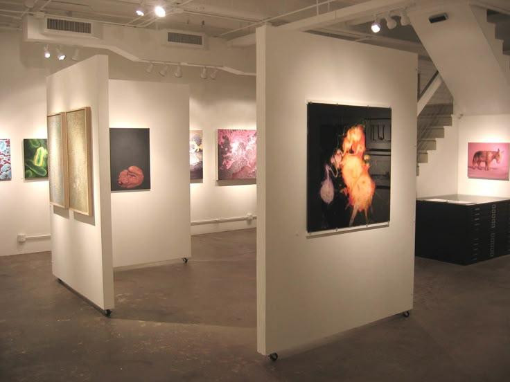 an art gallery with paintings on the walls