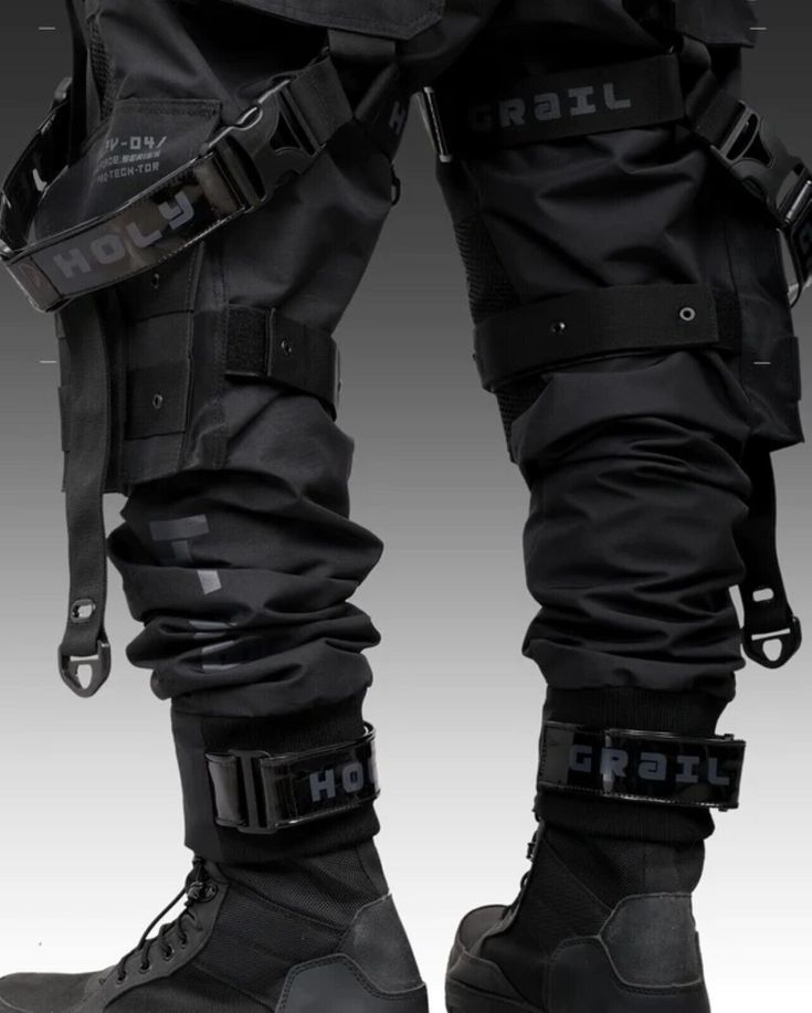 Functional Cargo Pants For Streetwear With Belt Loops, Techwear Pants With Belt Loops For Outdoor, Combat Pants With Belt Loops For Outdoor, Combat Pants With Belt Loops For Outdoor Activities, Combat Pants For Outdoor Activities With Belt Loops, Combat Bottoms With Belt Loops For Outdoor Activities, Functional Black Parachute Pants With Belt Loops, Cyberpunk Cargo Bottoms For Outdoor, Combat Streetwear Pants