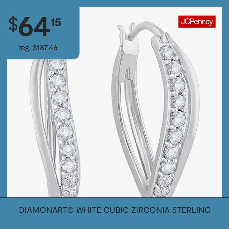 Features: Quick ShipEarring Back: HingedSetting: ProngStone Cut: RoundMetal Color: WhiteEarring Length: 24.4mmEarring Width: 17.1mmCare: Wipe CleanStone Type: 22 Cubic ZirconiaEarrings Style: Hoop EarringsMetal: Sterling SilverCountry of Origin: Imported White Hoop Earrings With Diamond Accents For Gift, White Hoop Earrings With Diamond Accents As Gift, White Hoop Earrings With Diamond Accents For Anniversary, White Diamond Hoop Earrings For Pierced Ears, White Hoop Diamond Earrings For Pierced Ears, White Hoop Diamond Earrings, Small Hoop Earrings In White Cubic Zirconia, Small Hoop White Cubic Zirconia Earrings, Adjustable Cubic Zirconia Hoop Earrings