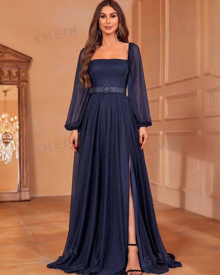 DENGSS Square Neck Lantern Sleeve Split Thigh Formal Dress https://dengss.clothing/dengss-square-neck-lantern-sleeve-split-thigh-formal-dress/?feed_id=19642&_unique_id=65e1d1d899127Color: Navy BluePattern Type: PlainType: A LineDetails: Belted, Zipper, Split ThighNeckline: Square NeckSleeve Length: Long SleeveSleeve Type: Bishop SleeveLength: MaxiHem Shaped: SlitWaist Line: High WaistFit Type: Regular FitFabric: Medium StretchMaterial: Knitted FabricComposition: 95% Polyester, 5% ElastaneCar... Dark Blue Gown, Vestidos Color Vino, Wedding Dresses For Kids, Navy Blue Bridesmaid Dresses, Wedding Dress Sequin, Sequin Wedding, Womens Prom Dresses, Blue Gown, Square Neck Dress