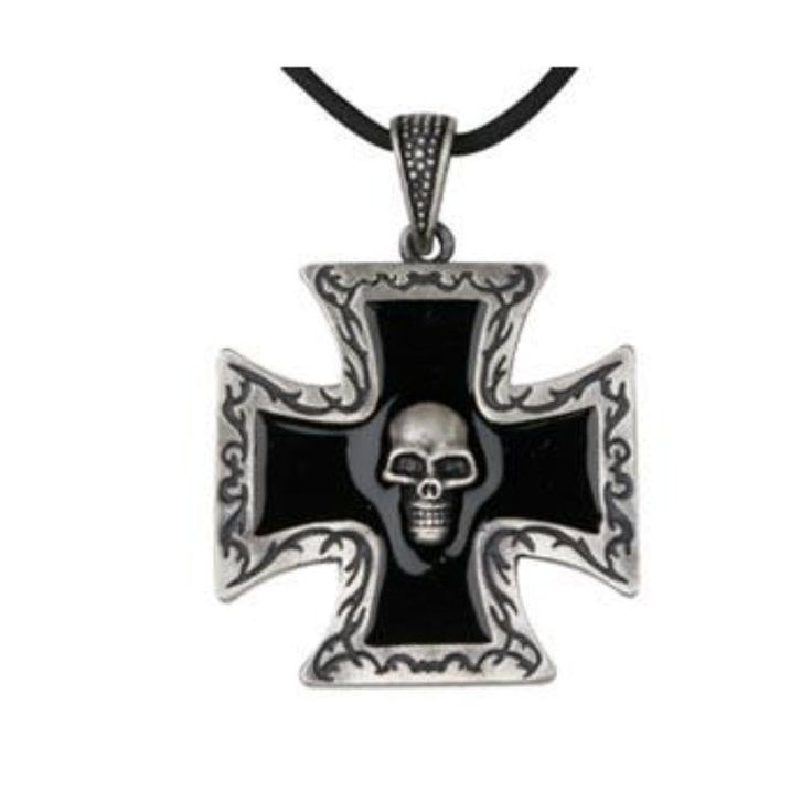 Skull W/ Black Cross Pendant Black Cross Pendant Jewelry For Halloween, Black Cross Jewelry For Halloween, Gothic Black Cross Pendant Necklace, Punk Style Cross-shaped Halloween Jewelry, Punk Cross Jewelry For Halloween, Gothic Black Crucifix Cross Necklace, Punk Style Cross Jewelry For Halloween, Black Punk Cross Necklace, Punk Black Cross Necklace