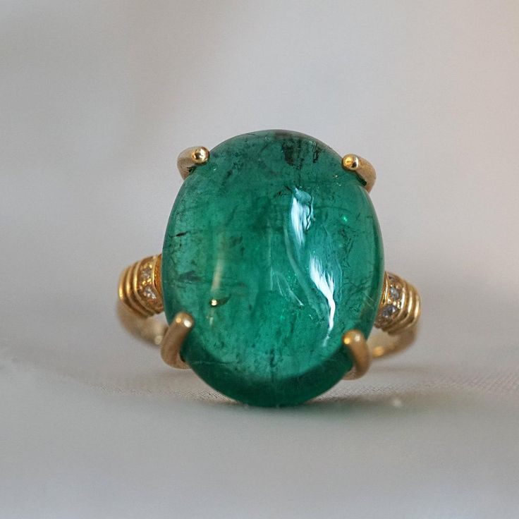 One Of A Kind: Oval Cabochon Emerald Diamond ring, 9ct – Tippy Taste Jewelry Luxury Oval Emerald Birthstone Ring, Yellow Gold Emerald Ring Oval Cabochon, Yellow Gold Emerald Ring With Oval Cabochon, Fine Jewelry Emerald Oval Cabochon Ring, Fine Jewelry Emerald Ring With Oval Cabochon, Emerald Oval Cabochon Ring As A Gift, Green Oval Cabochon Emerald Ring, Fine Jewelry Emerald Green Oval Cabochon Ring, Elegant Emerald Ring With Oval Cabochon