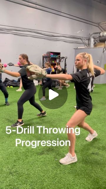 a group of people are doing exercises on the grass in an indoor gym area with text that reads 5 - drill throwing progression