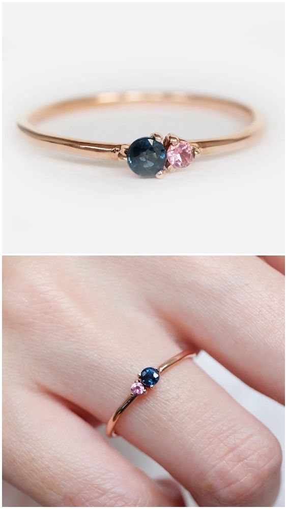 Minimal Rings Minimalist Jewelry, Sapphire Ring Simple, Engagement Ring Blue Sapphire, Engagement Ring Blue, Two Stone Ring, Birthstone Engagement Rings, Lily Ring, Ring Blue Stone, Ring Blue Sapphire