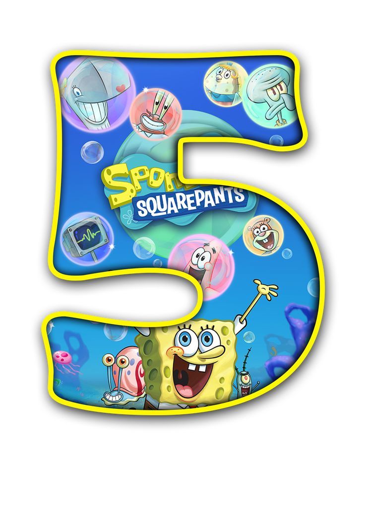 the number five with spongebob characters on it