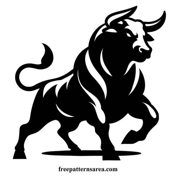 a bull with large horns is shown in this black and white image, it looks like the