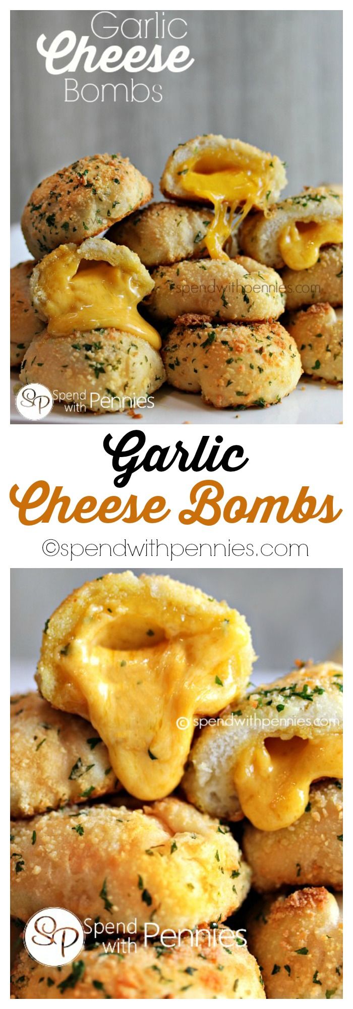 these garlic cheese bombs are not only delicious but also easy . can make a bunch for a superbowl party or just enough for an intimate thing Garlic Cheddar Biscuits, Fest Mad, God Mad, Garlic Cheese, God Mat, Monkey Bread, Super Bowl Food, Football Food, Snacks Für Party