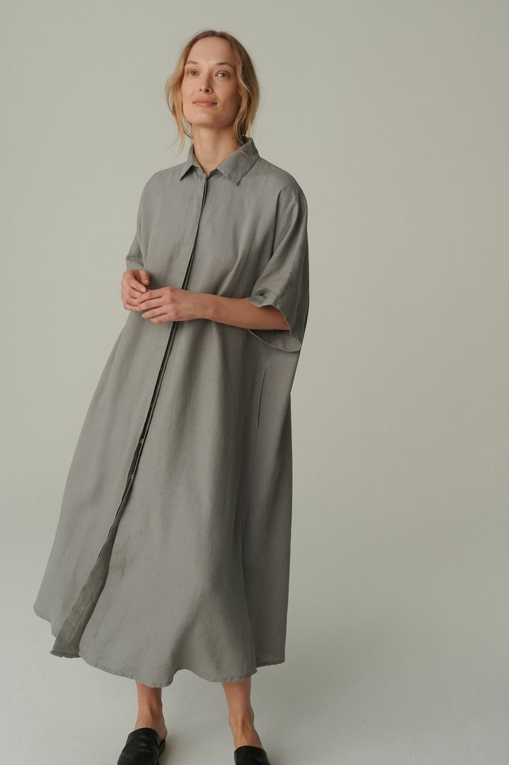 Annika button-down dress features a comfortably oversized yet splendid fit and pockets. Breathable linen fabric and smart design will ensure comfort even on hot days. The dress is functional with hidden front buttons, wide short sleeves, and a shirt collar. Simply a style boost for your wardrobe. SIZING & FIT This garment is extra oversized. If you want to wear this piece as close-fitting, select a smaller size than you usually wear. Before placing an order, check the approximate measurements of Relaxed Fit Linen Button-up Dress, Chic Linen Shirt Dress With Buttons, Chic Linen Maxi Dress With Buttons, Chic Linen Shirt Dress With Button Cuffs, Linen Button-up Midi Dress, Button-up Linen Midi Dress, Relaxed Fit Linen Dress With Buttons, Relaxed Fit Linen Dress With Buttons For Daywear, Daywear Linen Button-up Dress