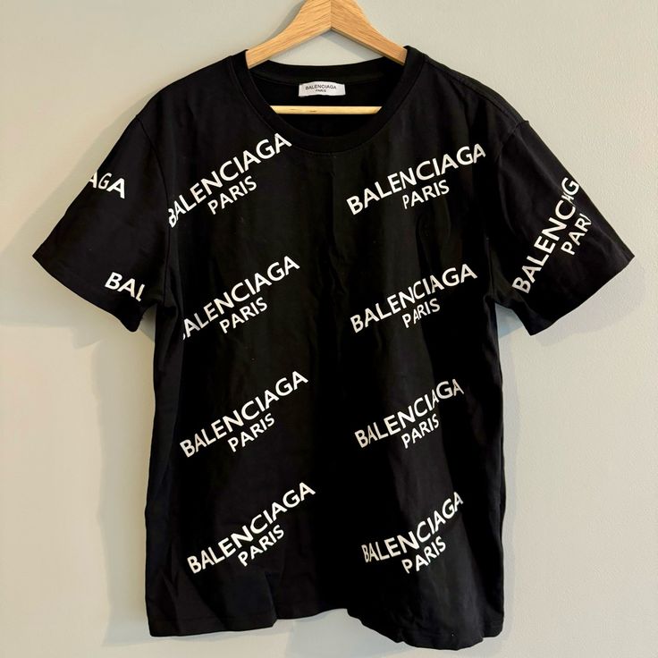 Balenciaga Paris Women’s T-Shirt, Size Xl. 100% Cotton. Never Worn! Summer Streetwear Tops With Signature Print, Summer Signature Print Tops For Streetwear, Short Sleeve Tops With Signature Print For Spring, Casual Signature Print Tops For Streetwear, Black Short Sleeve Tops With Signature Print, Black Casual Tops With Signature Print, Casual Black Tops With Signature Print, Designer Black Shirt With Relaxed Fit, Designer Logo Print Tops For Streetwear