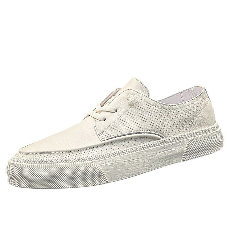 Gender: Men Type: Sneakers Main Materials: Cowhide Insole: Pigskin Sole: Rubber Type of Closure: Slip-on Style: Daily, Casual, Fashion Season: Spring, Summer, Autumn Heel Height: Low (1-3 cm) White Leather Lace-up Shoes With Textured Sole, White Perforated Leather Skate Shoes, Casual White Lace-up Shoes With Stitched Sole, Casual White Lace-up Shoes With Leather Sole, White Lace-up Shoes With Textured Sole And Plain Toe, White Leather Shoes With Textured Sole And Lace-up, Casual White High-top Leather Shoes, White Lace-up Leather Shoes With Stitched Sole, White Lace-up Leather Shoes With Textured Sole