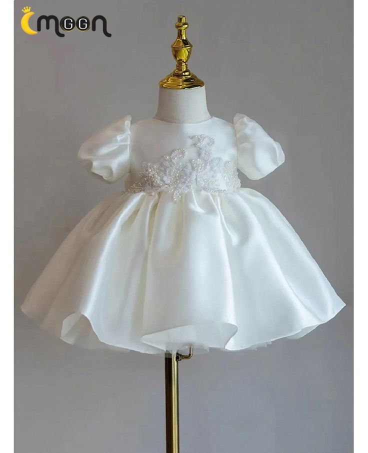 Get 10% off now! Buy elegant ruffled satin ballgown flower girl dress with beaded flowers at cheap price online. Free stable shipping and pro custom service since 2009. Satin Ball Gown Pageant Dress, Fitted Satin Princess Dress For Wedding, Satin Princess Dress With Fitted Bodice For Pageant, Fitted Satin Princess Pageant Dress, Elegant Baptism Dress With Satin Bow For Pageant, Fitted Satin Baptism Dress For Pageant, Elegant First Communion Princess Dress With Floral Applique, Elegant Princess Dress With Floral Applique For First Communion, Princess Style Satin First Communion Dress