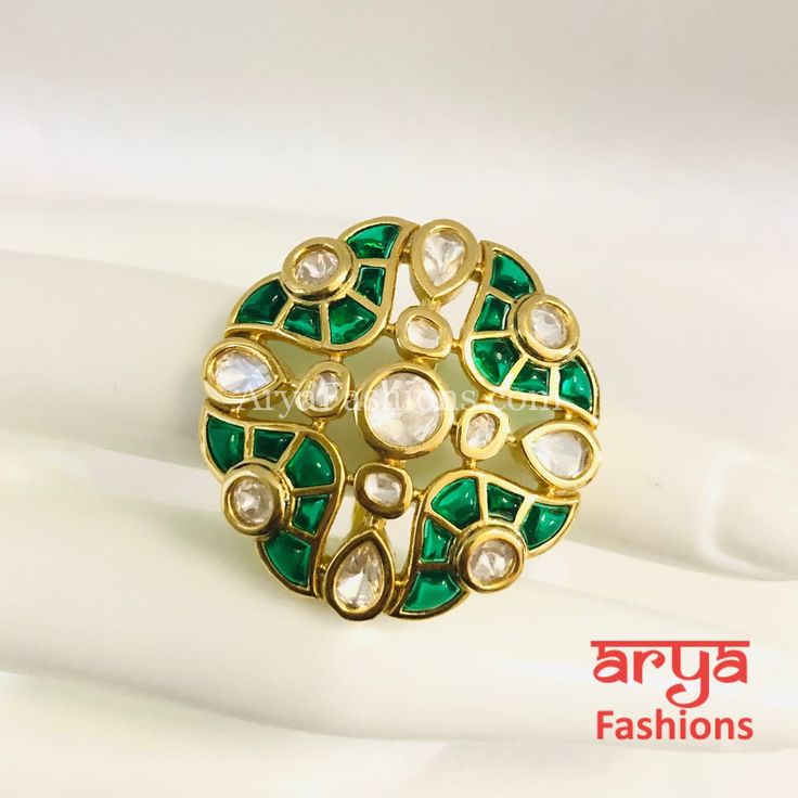 Rani Emerald Kundan Adjustable Ring Red Ruby Ring, Ring Indian, Indian Rings, Red Ruby, Green Emerald, Ruby Ring, Adjustable Ring, Adjustable Rings, Statement Ring