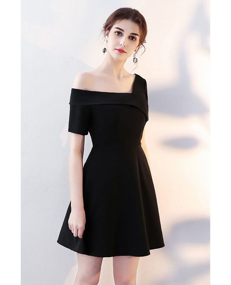 Shop 2018 Fashion Black Short Homecoming Dress with Sleeves online. All instock with free shipping. Pro since 2009. Formal Dresses Short Classy Simple, Fitted Dress With Asymmetrical Neckline For Banquet, Black Short Sleeve Dress For Banquet, Black Off-shoulder Cocktail Dress, Solid Fitted A-line Evening Dress, Black Off-shoulder Formal Dress, Black Fitted Mini Dress For Prom, Black Off-shoulder Prom Dress, Black Off-shoulder Dress For Prom