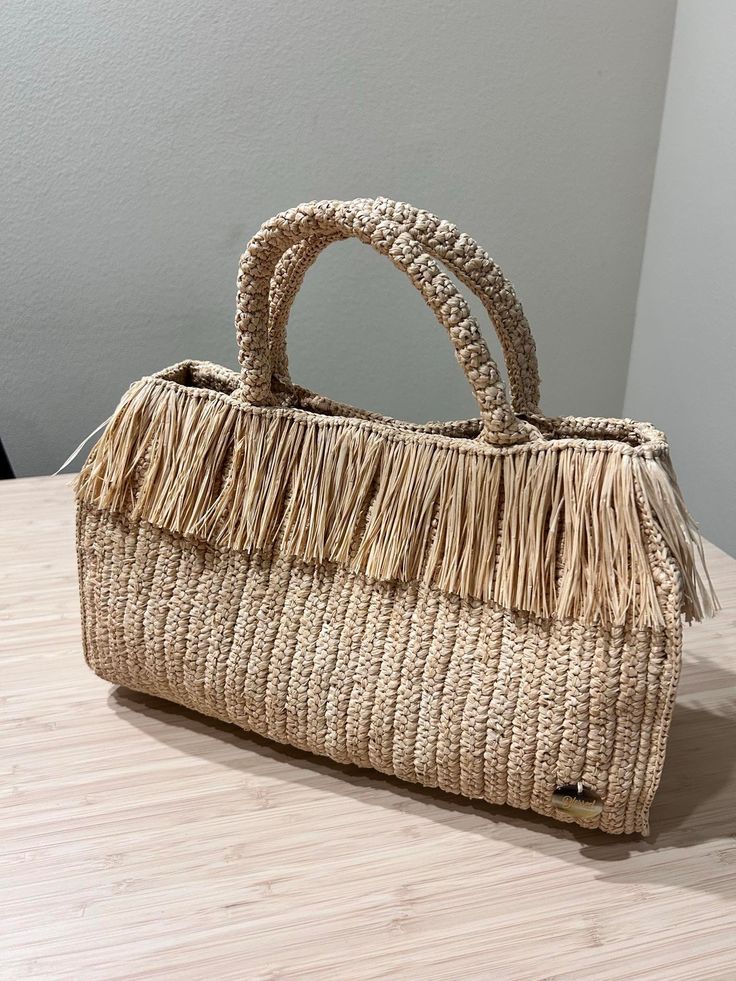 Gorgeous handwoven crochet bag Raffia Crochet Bag, Raffia Crochet, Top Handle Bags, Oct 11, Crochet Bags, Crochet Bag, Purses And Handbags, Top Handle, Crochet Projects