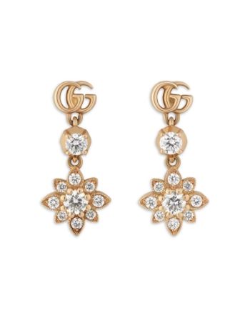 Gucci 18K Rose Gold Flora Diamond Flower Drop Earrings Gucci Jewelry Earring, Luxury Bridal Earrings In Flower Shape For Formal Events, Luxury Floral Shaped Bridal Earrings For Formal Occasions, Luxury Floral Bridal Earrings For Formal Occasions, Gucci Designer Gold Earrings, Luxury Diamond Bridal Earrings In Flower Shape, Luxury Diamond Flower-shaped Bridal Earrings, Luxury Diamond Bridal Earrings With Flower Shape, Luxury Floral Earrings For Formal Occasions