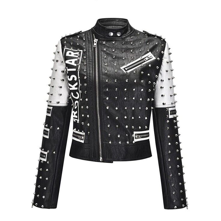 80's Aesthetic, Punk Motorcycle, Leather Jacket Women, Striped Knitted Sweater, Black Patch, Biker Jackets, Pu Leather Jacket, Rock Punk, Patches Jacket