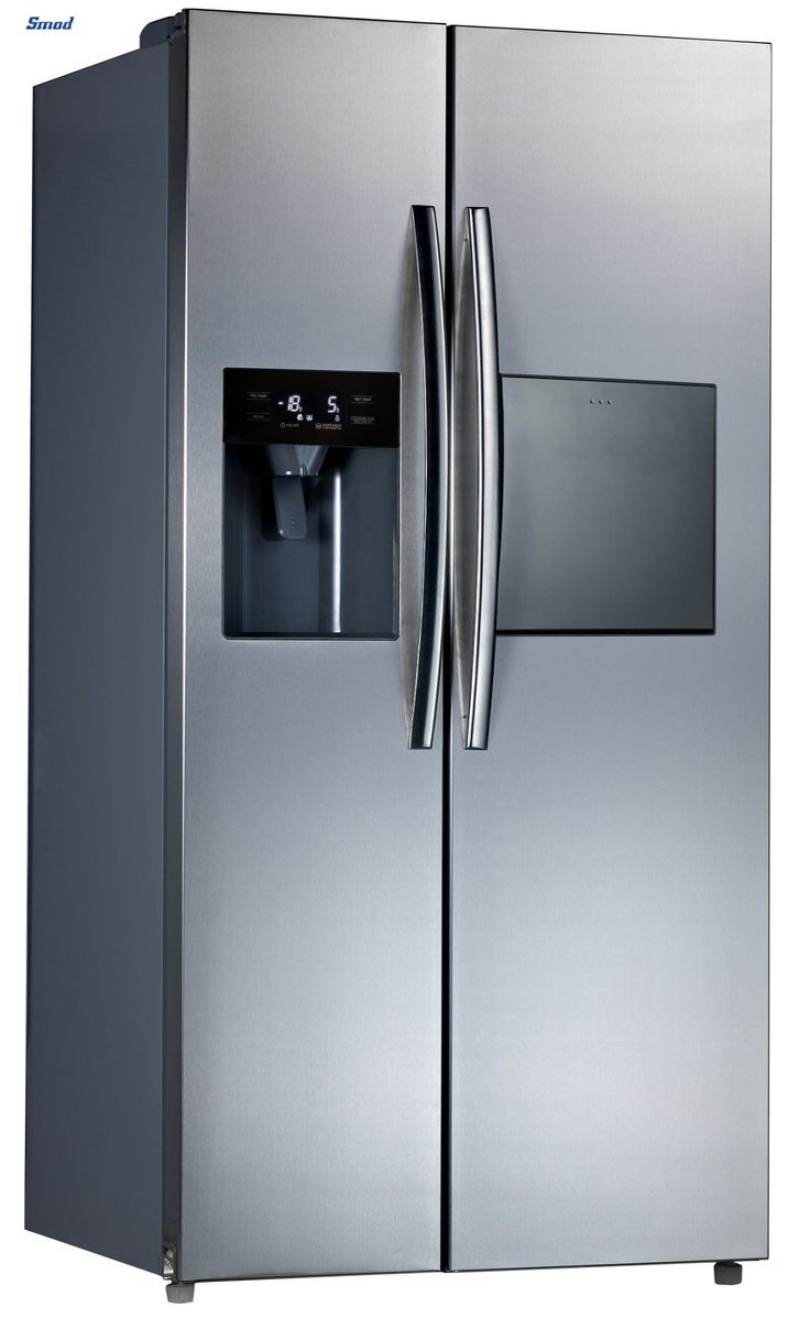 a stainless steel refrigerator freezer with water dispenser