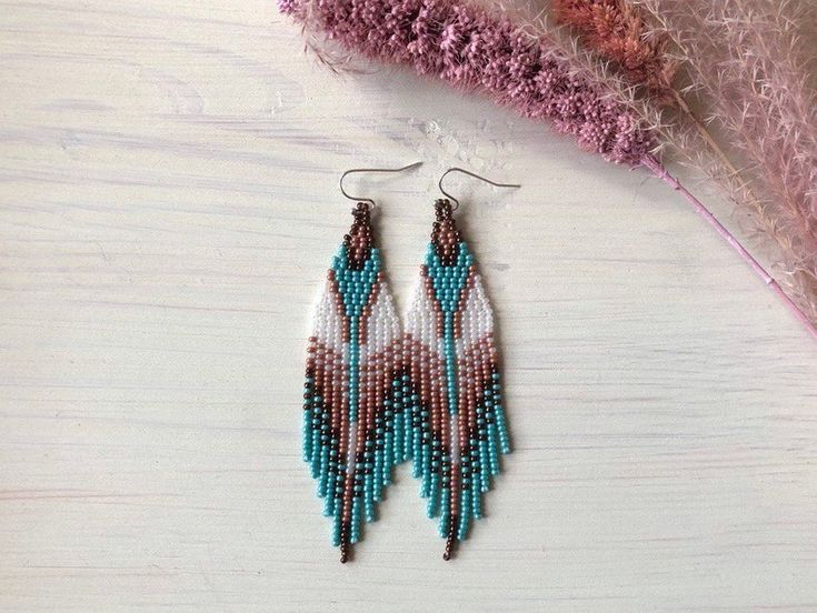 Bohemian Earrings With Spacer Beads For Festivals, Fringe Beaded Earrings, Long Beaded Earrings, Earrings Native American, Native American Beaded Earrings, Hippie Earrings, Native American Beading, Ethnic Earrings, Seed Bead Earrings