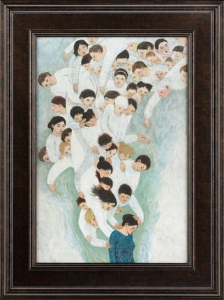 a painting with many people standing together