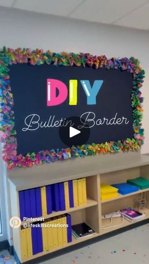 the bulletin board is decorated with colorful confetti