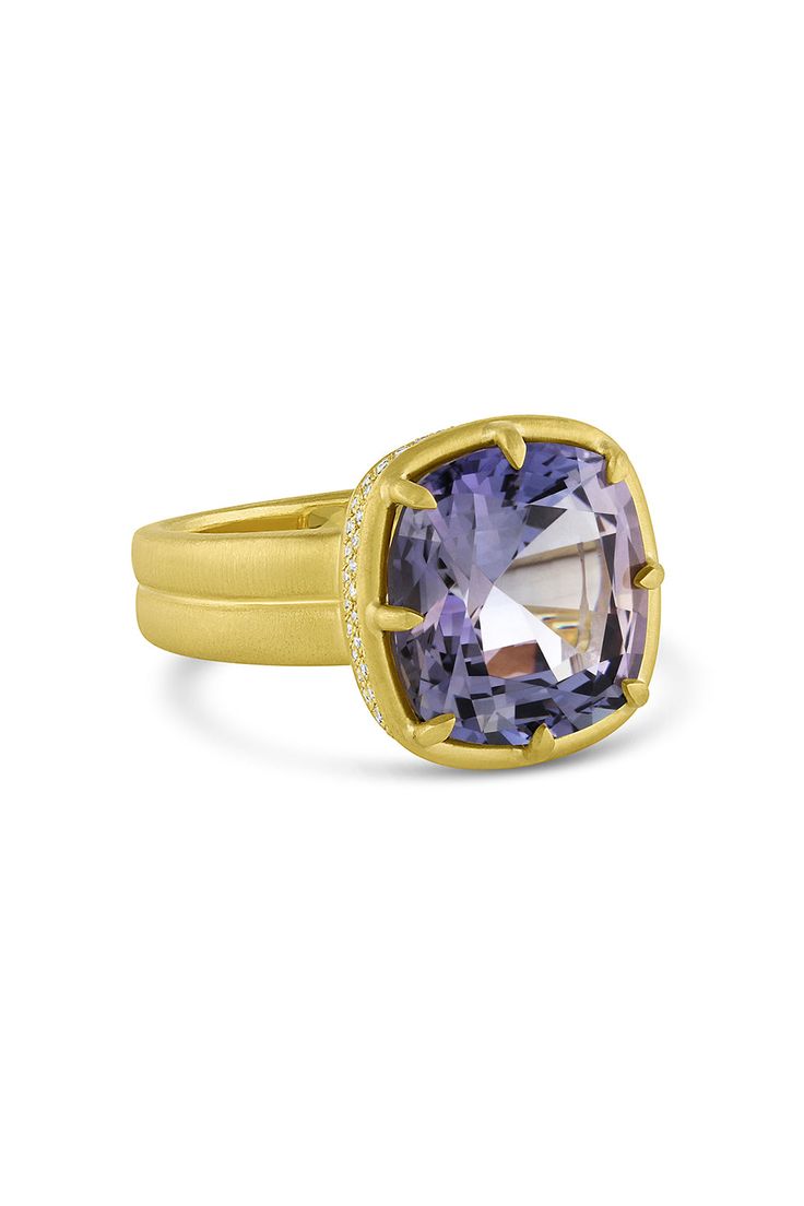 LEIGH MAXWELL-Diamond Tanzanite 8 Prong Ring-YELLOW GOLD Elegant Gold Tanzanite Diamond Ring, Yellow Gold Tanzanite Diamond Ring With Accent Stones, Yellow Gold Tanzanite Diamond Ring With Halo Setting, Yellow Gold Diamond Ring With Tanzanite In Prong Setting, Yellow Gold Tanzanite Rings With Brilliant Cut, Gold Tanzanite Diamond Ring Fine Jewelry, Yellow Gold Tanzanite Rings With Accent Stones, Formal Tanzanite Ring With Bezel Setting, Formal Tanzanite Cushion Cut Ring