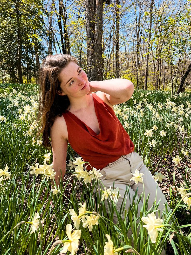 "Made of a viscose/linen blend, our Vera Top is a sleeveless, cowl-neck shirt. The front neckline features a beautiful drape, and the hem is just long enough to tuck into high-waisted pants.  Our model wears a size Medium. XS CHEST: 26-30\" WAIST: 18-22\" HIPS: 28-32\" ARM: 26-28\" INSEAM: 30\" S CHEST: 30-34\" WAIST: 22-26\" HIPS: 32-36\" ARM: 28-30\" INSEAM: 30.5\" M CHEST: 34-38\" WAIST: 26-30\" HIPS: 36-40\" ARM: 30-32\" INSEAM: 31\" L CHEST: 38-42\" WAIST: 30-34\" HIPS: 40-44\" ARM: 32-34\" INSEAM: 31.5\" XL CHEST: 42-46\" WAIST: 34-38\" HIPS: 44-48\" ARM: 34-36\" INSEAM: 32\" XXL CHEST: 46-50\" WAIST: 38-42\" HIPS: 48-52\" ARM: 36-38\" INSEAM: 32.5\"" Chic Spring Top With Cowl Back, Spring Chic Tops With Cowl Back, Chic Spring Tops With Cowl Back, Chic Cowl Back Top For Spring, Chic Summer Tank Top With Cowl Back, Sleeveless Linen Tops For Fall, Chic Summer Tops With Cowl Neck, Chic Summer Tank Top With Cowl Neck, Chic Summer Cowl Neck Tank Top