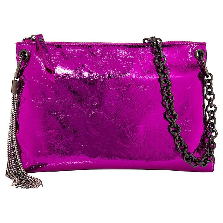 Sharif Legacy Metallic Glazed Chain Strap Mini Hobo   It's time to shine. Illuminate any look by carrying this metallic mini hobo as a fashionable accessory for storing your smaller essentials with style. Metallic Chain Bag For Party, Chain Fringe, Fuchsia Color, Pig Skin, To Shine, Fashion Handbags, Chain Strap, Faux Suede, Favorite Things