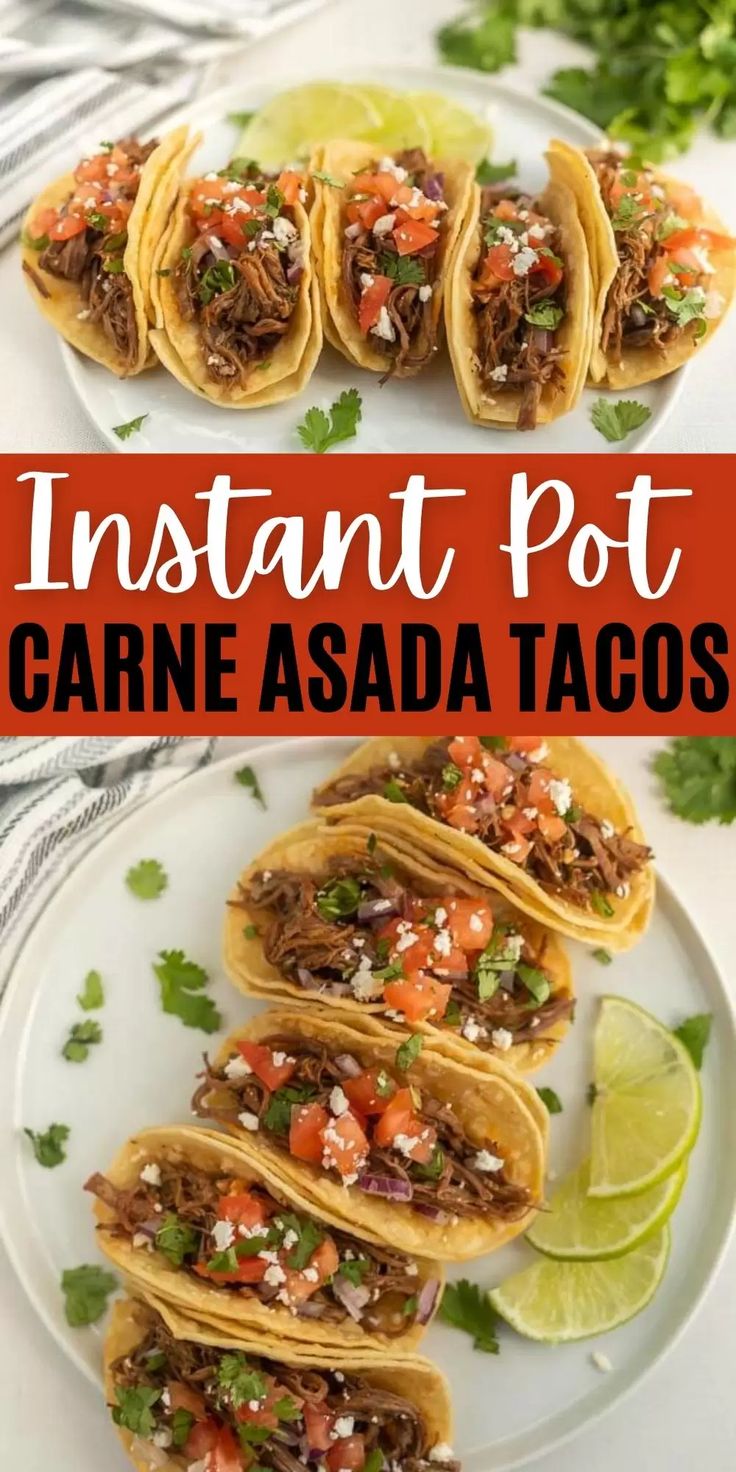 instant pot carne asada tacos on a plate