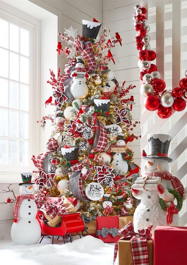 a christmas tree decorated with red, white and silver ornaments