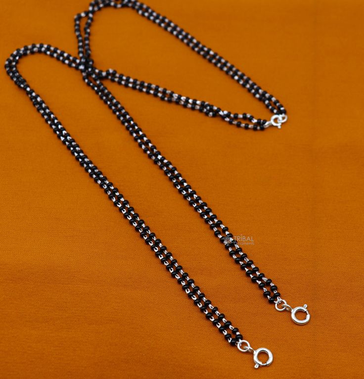 Metal- 925 sterling silver. Item type-Necklace/chain. Beads-black beads. Weight-6.50 grams to 12.200 grams. Length-16 to 30 inches.(contact for length customization) beads size-2.2 mm approx. Stamped-925 Traditional Black Jewelry With Tiny Beads, Traditional Black Jewelry With Silver Beads, Mangalsutra Chain, Necklace Traditional, Fancy Necklace, Necklace Chain, Black Beads, Traditional Style, Chains Necklace