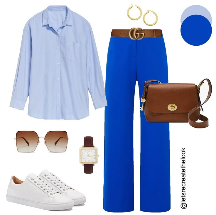 Blue Trousers - 10 Outfit Ideas 💙 Blue is my favorite color and I have a pair of blue trousers that I definitely want to get more wear out of this spring summer. Here are 10 outfits I plan to recreate with my blue pants. Do you have a pair of blue pants in your closet? If so, save this post for style inspo to recreate the looks yourself. Also for color inspo to inspire you to try pairing them with another vibrant color this spring/summer. If you’re in need of a pair of blue pants yourself, c... Outfit Pantalon Bleu, Blue Pants Outfit Women, Bright Blue Pants Outfit, Blue Slacks Outfit Women, Cobalt Blue Pants Outfit, Blue Pants Work Outfit Women, Royal Blue Pants Outfit, Blue Trousers Outfit, Have A Fabulous Friday