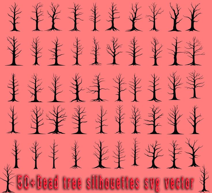 the silhouettes of trees are shown against a pink background with text that reads, 50 dead tree silhouettes svp creator