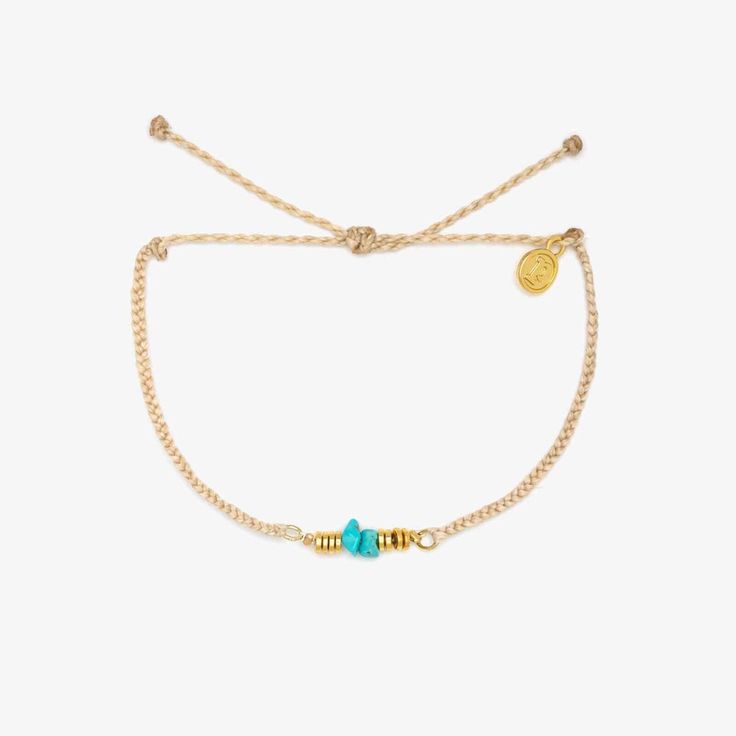 A subtle statement for spring. The Turquoise Chip Bitty Braid Anklet lives up to it's name as a petite plus up to your bracelet stack with a mix of turquoise between gold spacers on a natural, beige bitty braid. - Turquoise chip beads, unique in size, roughly 5mm in height - Gold plated brass spacer beads on either side of turquoise - Wax-coated- Adjustable from approximately 3-6 inches in diameter- Because jewelry products are handcrafted by artisans, dimensions may vary from piece to piece Freestyle Watch, Lifeguard Hat, Surfboard Bag, Cloud Stickers, Sup Accessories, Chapstick Holder, Chip Beads, Camping Accessories, Personal Marketing