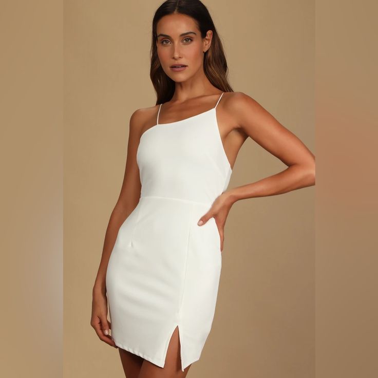 Never Worn, New With Tags! Graduation Dress Color, White Graduation Dress, Dresses For Women Short, White Rehearsal Dinner Dress, Pretty White Dresses, White Dresses Graduation, Dresses Lulus, Cute White Dress, Bodycon Mini Skirt