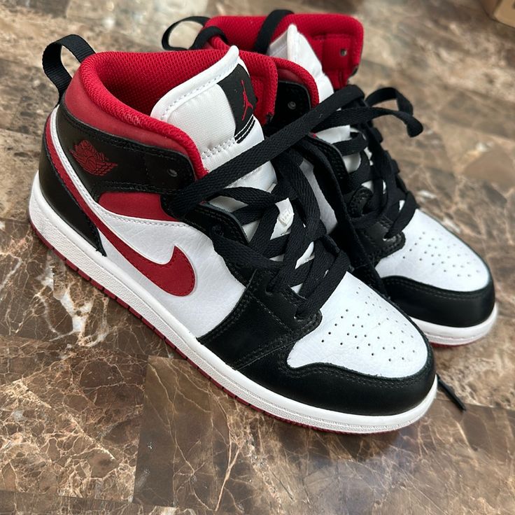 Kids Size 2 Jordan 1 Mids. My Daughter Wore Them A Few Times. No Box- Pics Are Exact Condition Jordan 1 Mids, Shoes Jordan 1, Shoes Jordan, Jordan Red, Kids Jordans, Jordan 1 Mid, Jordan Shoes, Jordan 1, My Daughter