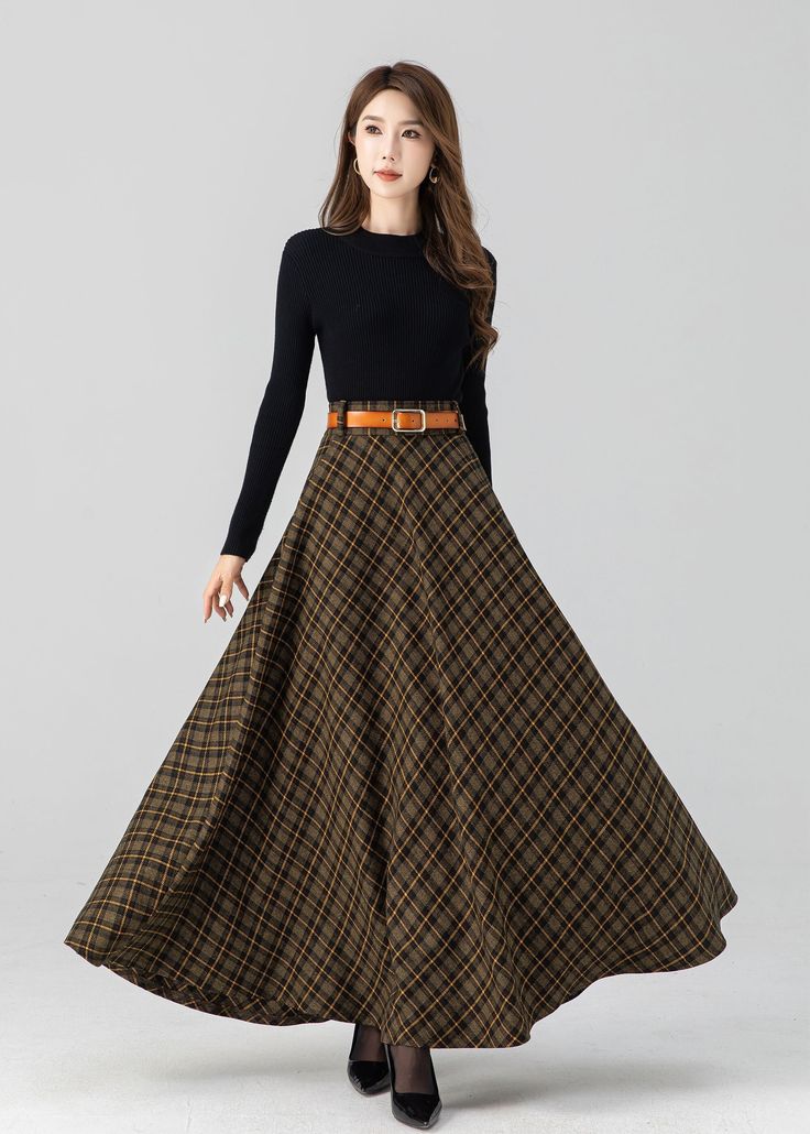 "DETAILS: * 30% wool, 30% fiber, 40% polyester * fully satiny liner * Two side pockets * back zip closure * pleated skirt, circle skirt * High waist skirt * Ankel length skirt * Perfect for Winter, autumn * Lean More about the items From the FAQs on the page bottom * More plaid: https://etsy.me/3OZZf8J MODEL SIZE Bust 85 cm(33.4\")  Waist 67 cm(26.7\")  Height 168cm (5' 6\") She wears size XS CUSTOM MADE SERVICE If you * Change other color * Can't find your size in our size Chart * Change the St Winter Pleated Maxi Skirt, Fitted A-line Brown Maxi Skirt, Winter Full-length Pleated Skirt, Winter Fitted Lined Maxi Skirt, Fall Full Length Brown Maxi Skirt, Brown Full-length Maxi Skirt For Fall, Brown Full Length Maxi Skirt For Fall, Winter Full Length Lined Skirt, Winter Flared Maxi Skirt With Lining