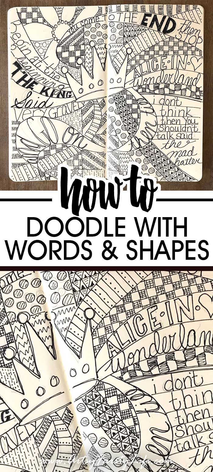 how to doodle with words and shapes in the shape of letters on top of each other