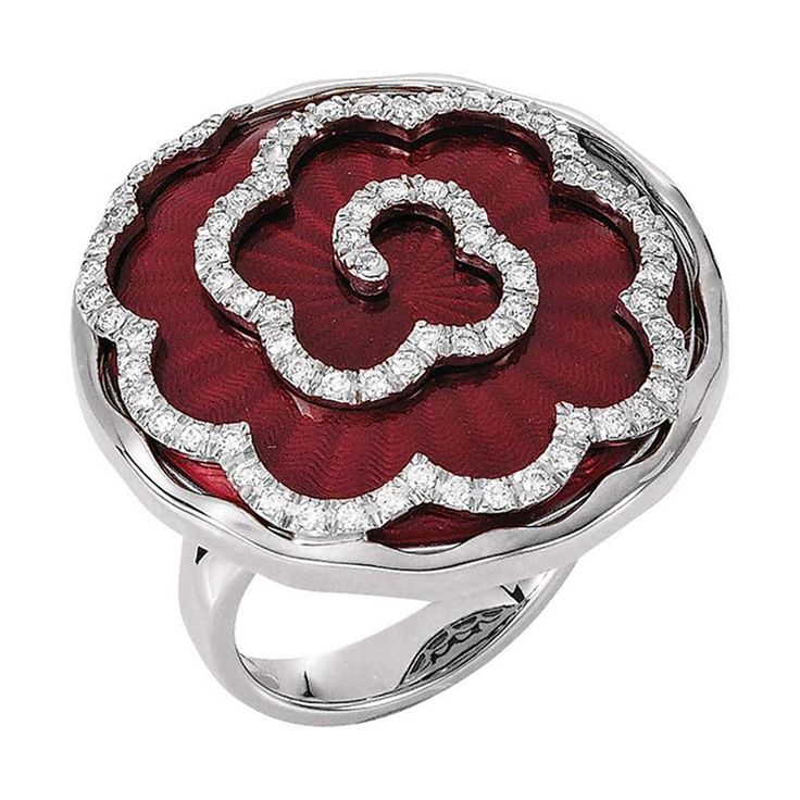 Victor Mayer Artemis Light Red Enamel Ring in White Gold with 57 Diamonds Ring, 18k WG, vitreous enamel, 57 diamonds total 0.42 ct, G VS brilliant cut Reference: V1485/HR/00/00/101 Description: 18k white gold Vitreous enamel: light red Diamonds: 57 diamonds total 0.42 ct, G VS brilliant cut Measurements: Ringhead Ø app. 22.7 mm, shank app. 3.2 mm Edition limited to: 50 pieces We offer this piece of jewellery in yellow, white and rose gold as well as a large selection of other enamel colours. (ea Red Tourmaline, Contemporary Jewelry Design, Wholesale Silver Jewelry, Vitreous Enamel, Zirconia Rings, Silver Jewelry Necklace, Gold Jewelry Necklace, White Gold Bracelet, Diamonds Ring