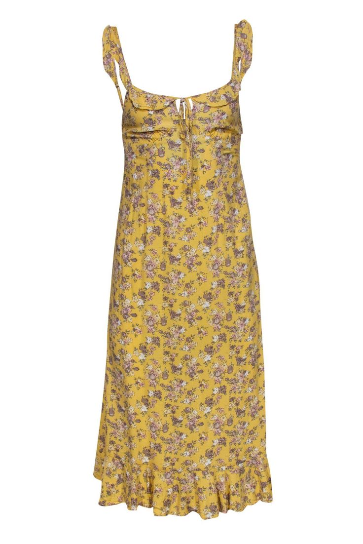 Current Boutique-Auguste - Light Yellow Floral Print Sleeveless Midi Dress Sz 2 Spring Midi Sundress With Ruffle Hem, Flowy Floral Midi Dress With Ruffled Straps, Spring Ditsy Floral Print Midi Dress For Daywear, Flowy Floral Print Midi Dress With Ruffled Straps, Spring Daywear Midi Dress With Ditsy Floral Print, Spring Midi Dress With Ditsy Floral Print For Daywear, Ditsy Floral Print Midi Sundress, Spring Dresses With Ruffled Straps For Daywear, Ditsy Floral Sundress Midi Dress For Daywear