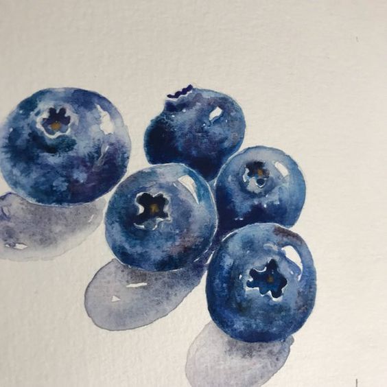 some blueberries are sitting on top of each other in watercolor and pencils