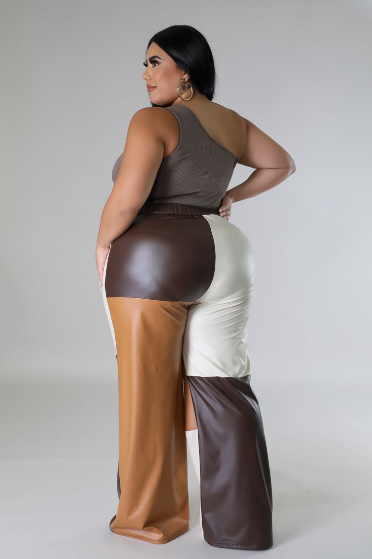 High Waist Faux Leather Pants, Trendy Brown Bottoms With Zipper Closure, High Waist Stretch Faux Leather Bottoms, Trendy Wide Leg Faux Leather Bottoms, Brown Workwear Bottoms With Zipper Closure, Stretch Faux Leather Pants With Zipper, Stretch Faux Leather Pants With Zipper Closure, Stretch Brown Faux Leather Bottoms, Stretch Faux Leather Brown Bottoms