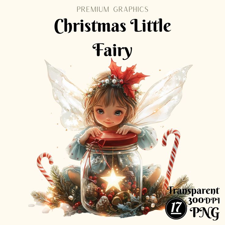 a christmas fairy is sitting in a jar with candy canes