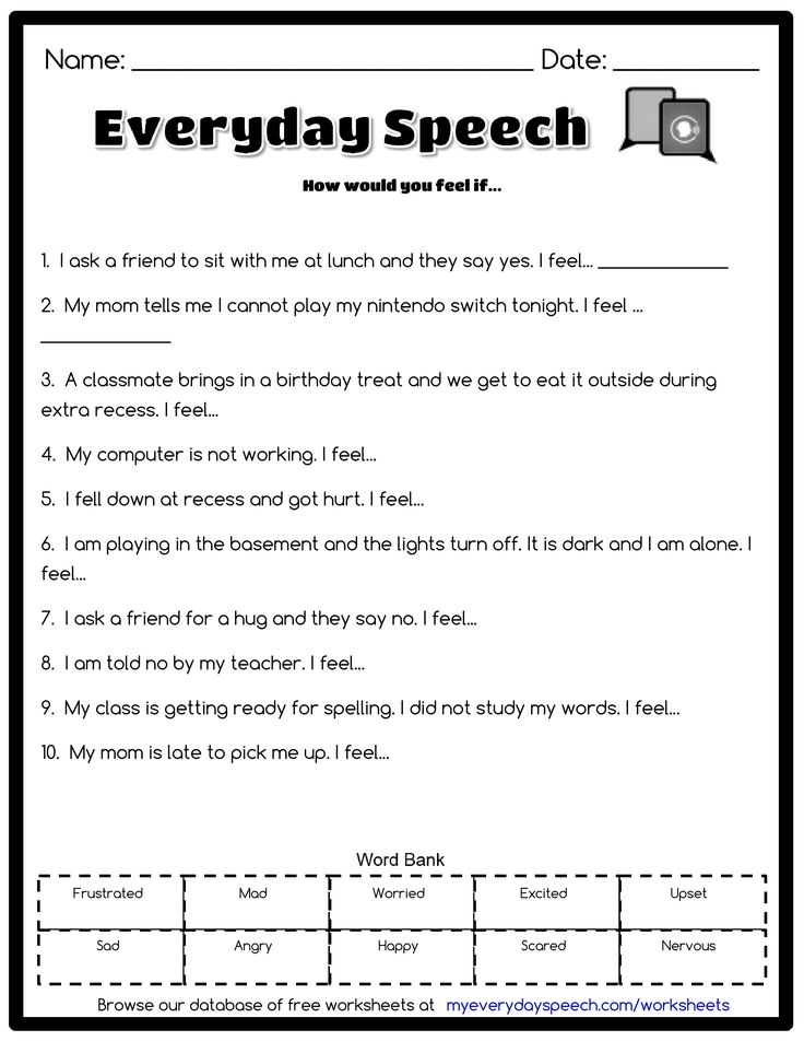 the worksheet for everyday speech is shown in black and white, with an image of