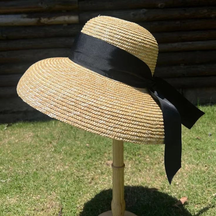 French Retro Summer Sun Hat Holiday Beach Black Big Bell Hat.women's Summer Straw Hat-straw Hat sun Hat - Etsy Luxury Vintage Sun Hat For Beach, Vintage Sun Hat, Black Straw Sun Hat For Vacation, Black Straw Sun Hat For Beach Season, Chic Cloche Sun Hat For Summer, Chic Summer Cloche Sun Hat, Chic Beach Boater Hat With Cloche Shape, Chic Cloche Sun Hat For Vacation, Black Vintage Sun Hat For Beach