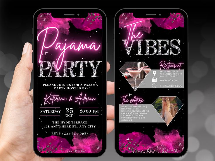 two cell phones with pink flowers on them and the words paginaa vibes party